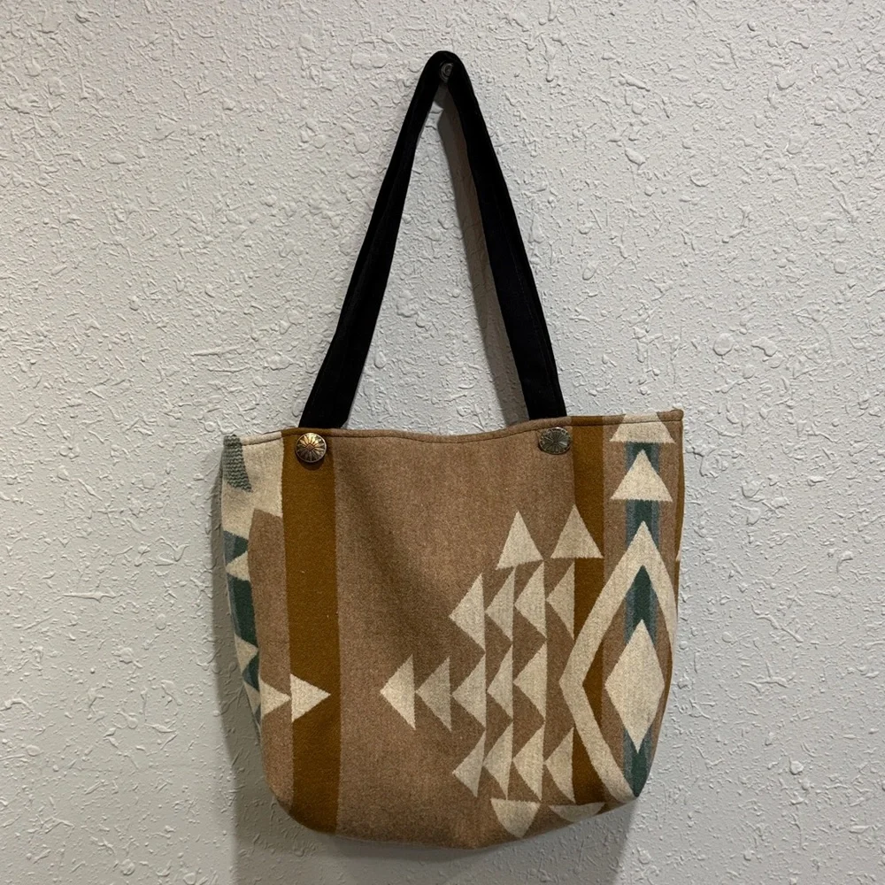 Boho Southwestern Aztec Print Tote Bag with Suede‎ Accents